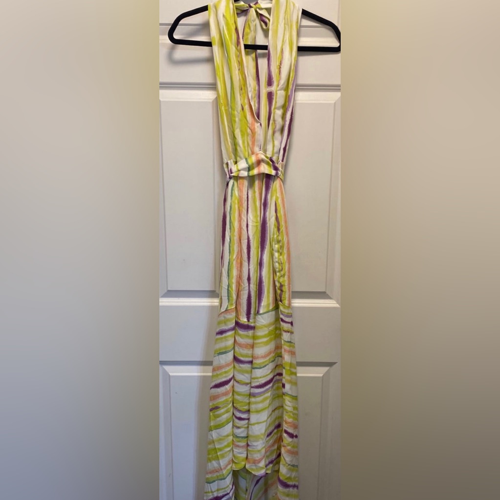 Colorful Striped Summer Dress In Lime, Purple, Peach